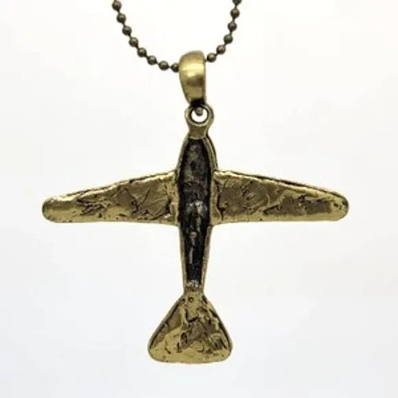 Antiqued Bronze Plane Pendant on 26" Ball Chain Lobster Claw Clasp - Picture 2 of 8